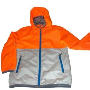 Killtec Boys Sz 8 Kids Jacket Windbreaker Hooded Full Zip Pockets Orange Silver